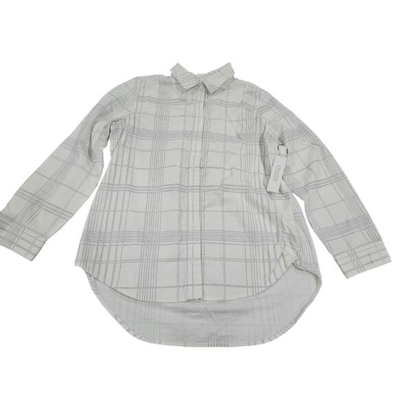 NWT Chico's White Plaid Corduroy Shirt Button Down Size 2 Medium M Women's - Picture 1 of 9